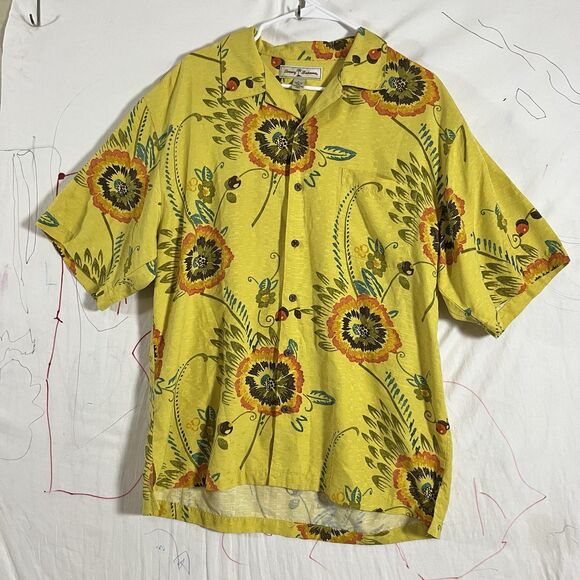 Tommy Bahama Mens Shirt Top Foral Size L Yellow Tropical button down Hawaii - Picture 1 of 6
